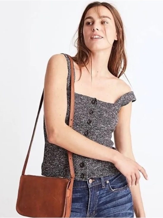 Madewell Tops - Madewell Square Neck Button Front Sweater Tank Cropped Knit Top